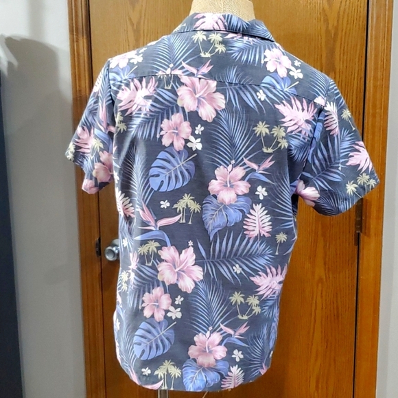 Neff summer tropical floral print pink purple on grey short sleeve - Picture 5 of 6